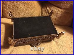 Vintage French Style Ormolu Filigree Footed Jewelry Trinket Box Casket