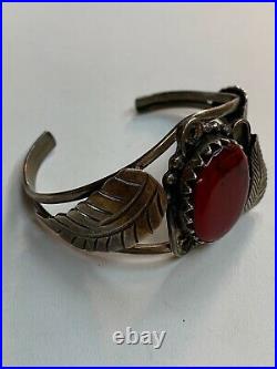 Vintage Grand Coral Sterling Cuff Bracelet NAVAJO Old Pawn Native American 31.7 G