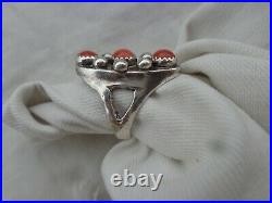 Vintage Navajo Native American Indian Red Coral CAB typologie silver ring Taille 5.5