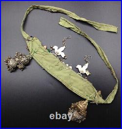 Vtg Antique KUCHI Tribal Boho Alpaca necklace belt jewelry stones fabric vintage
