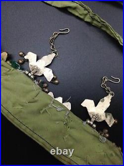 Vtg Antique KUCHI Tribal Boho Alpaca necklace belt jewelry stones fabric vintage