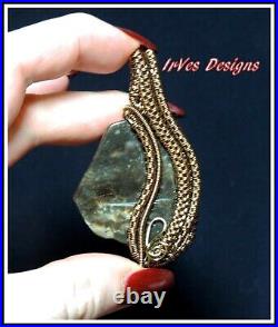 Wire wrapped onyx, antique brass wire hand made pendant/ IrVes Designs, New York