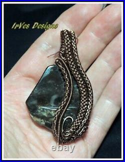 Wire wrapped onyx, antique brass wire hand made pendant/ IrVes Designs, New York
